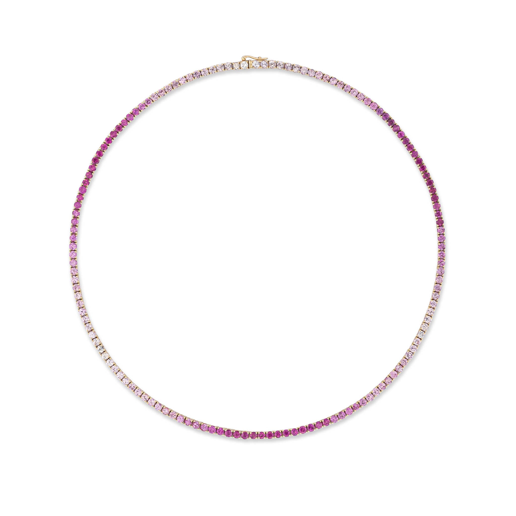 14 Karat Gold and Ombre Pink Sapphire 8.00cts Oval 16.00" Tennis Necklace