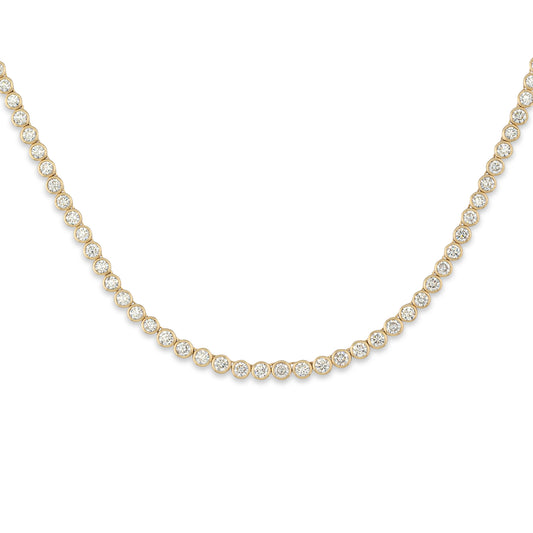 Yellow Gold Bezel All The Way 14.00cts Round Diamond 17.00" Tennis Necklace