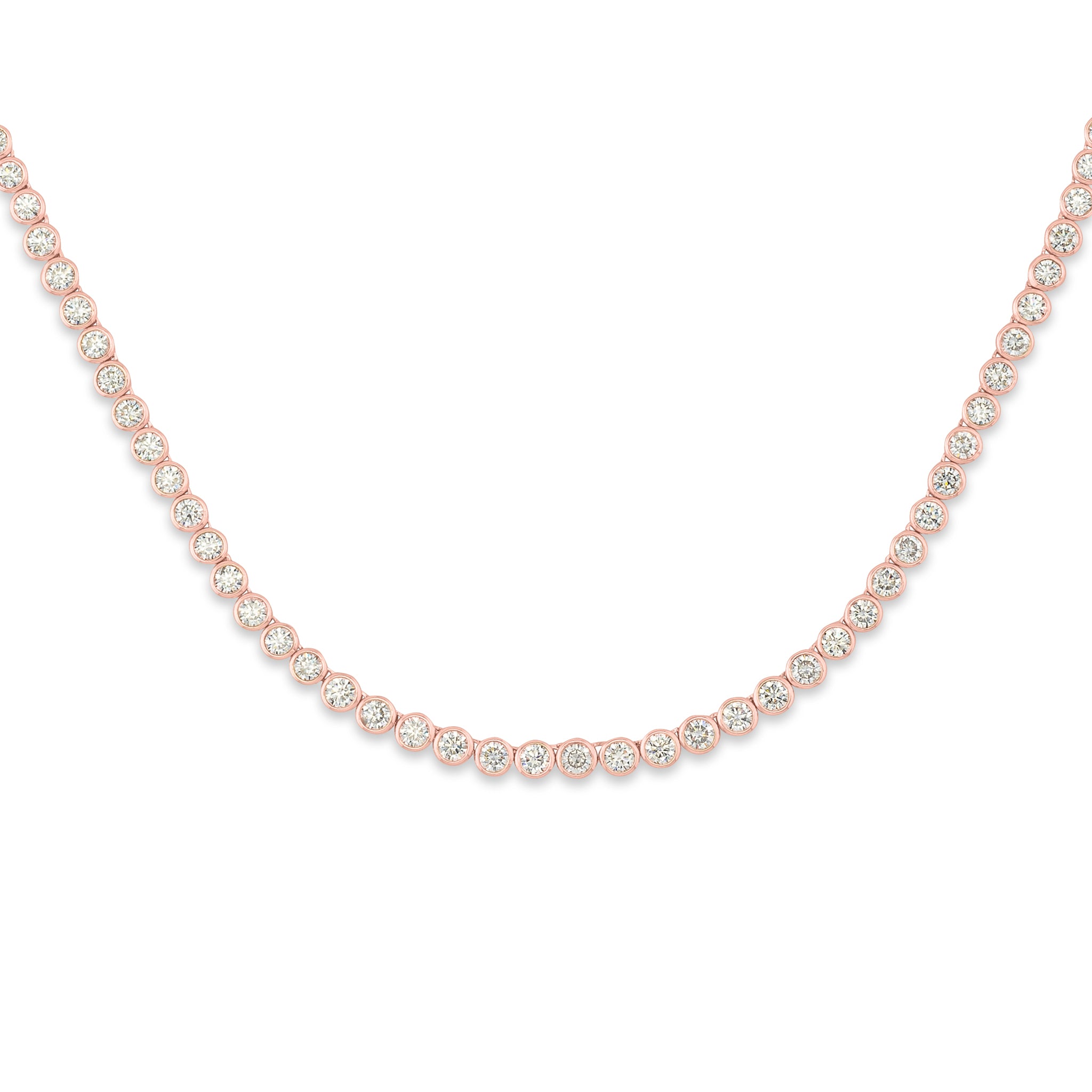 Rose Gold Bezel All The Way 14.00cts Round Diamond 17.00" Tennis Necklace