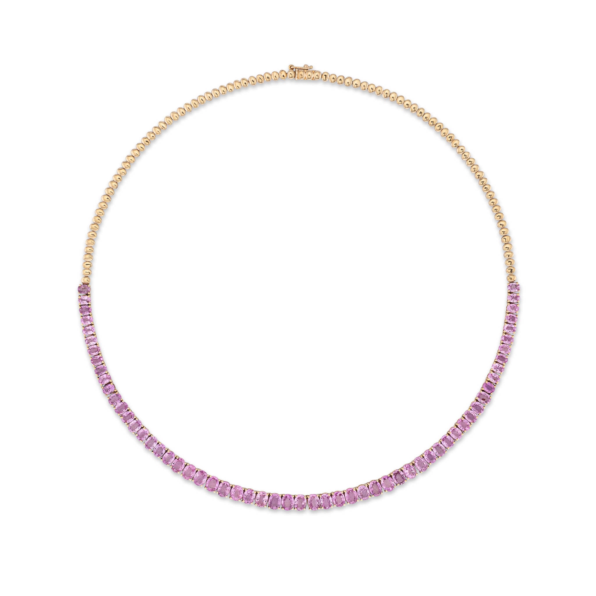 14 Karat Gold and Pink Sapphire 10.00cts Oval 16.00" Tennis Necklace