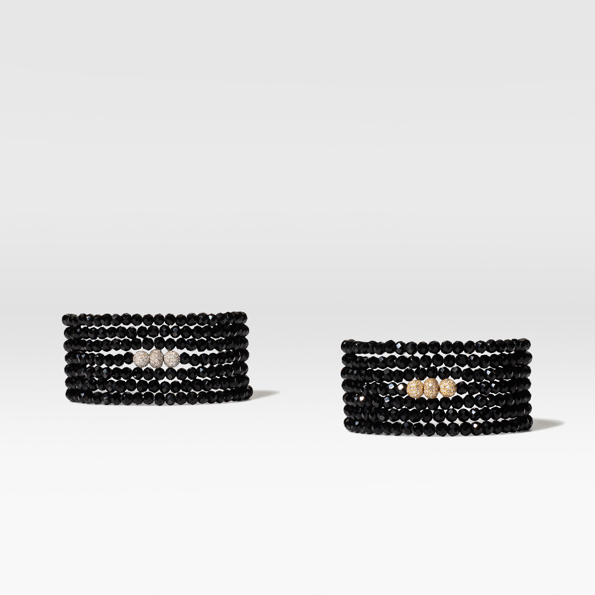 4mm Black Crystal and White Gold Diamond Accent Seven Wrap Beaded Bracelet