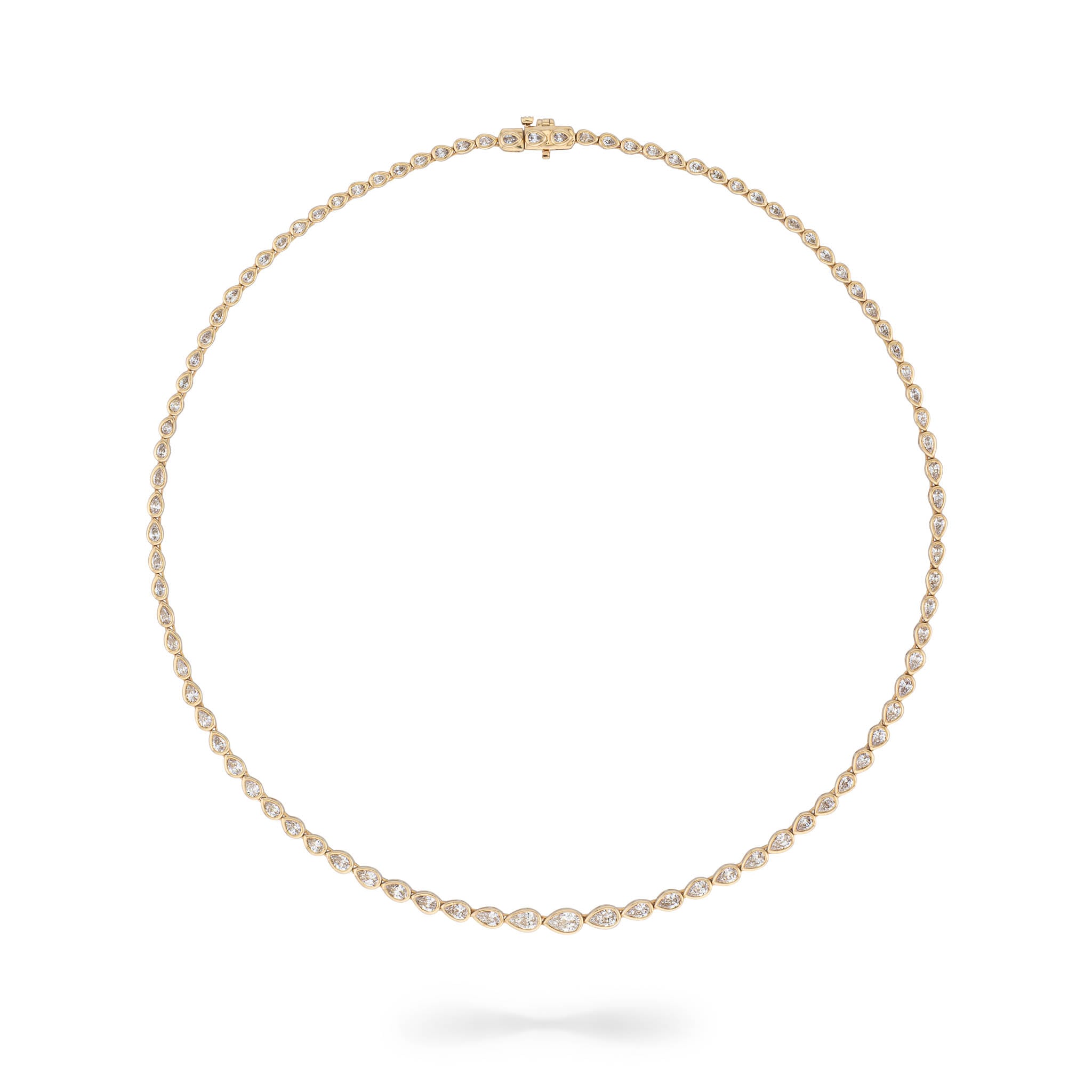 Yellow Gold Bezel All The Way 7.00cts Pear Diamond 17.00" Tennis Necklace