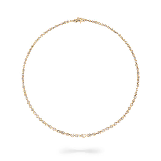 Yellow Gold Bezel All The Way 7.00cts Pear Diamond 17.00" Tennis Necklace