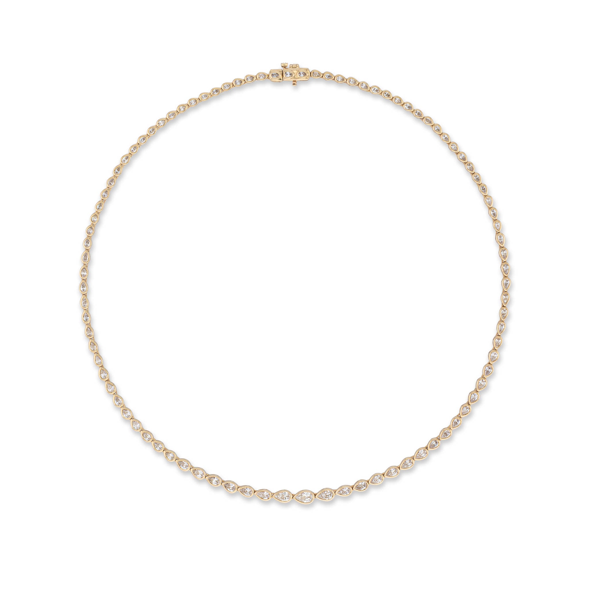 Yellow Gold Bezel All The Way 7.00cts Pear Diamond 17.00" Tennis Necklace