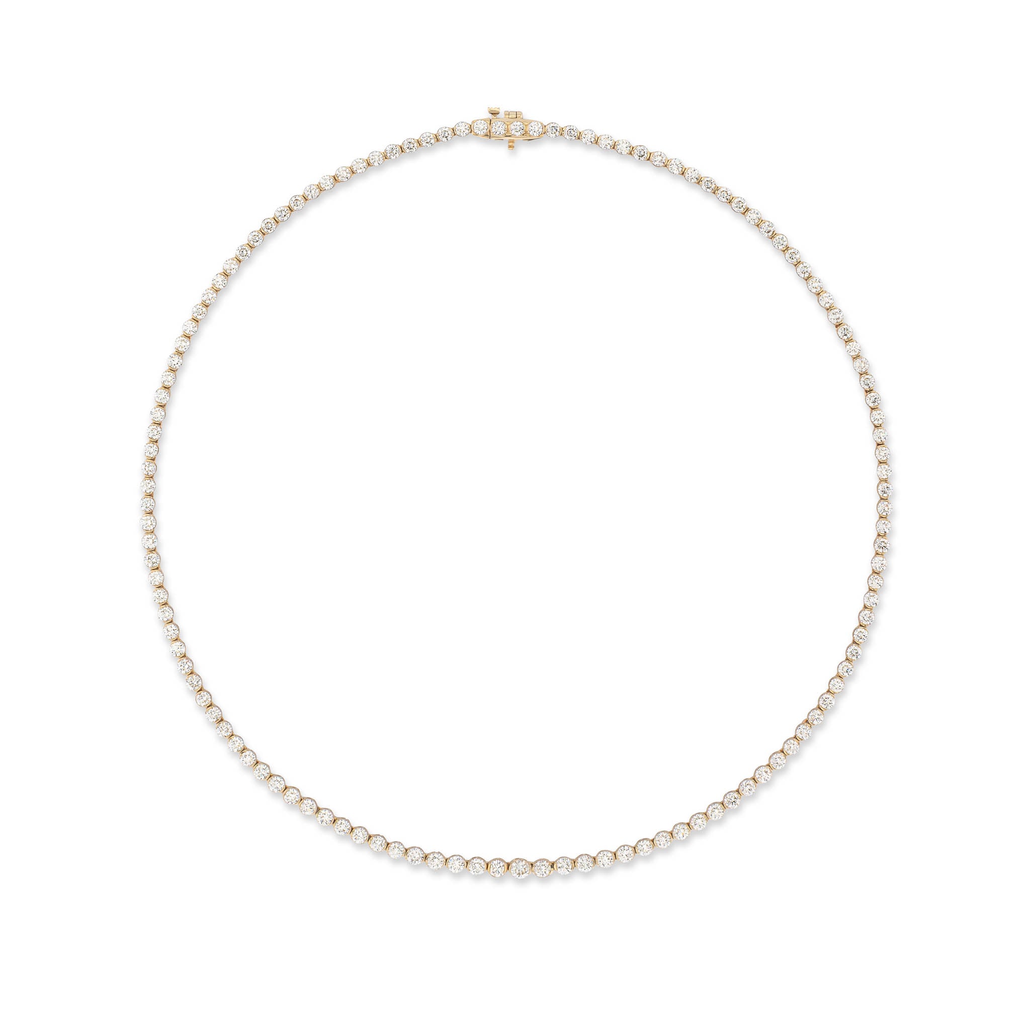 Yellow Gold Half Bezel All The Way 13.00cts Round Diamond 17.00" Tennis Necklace