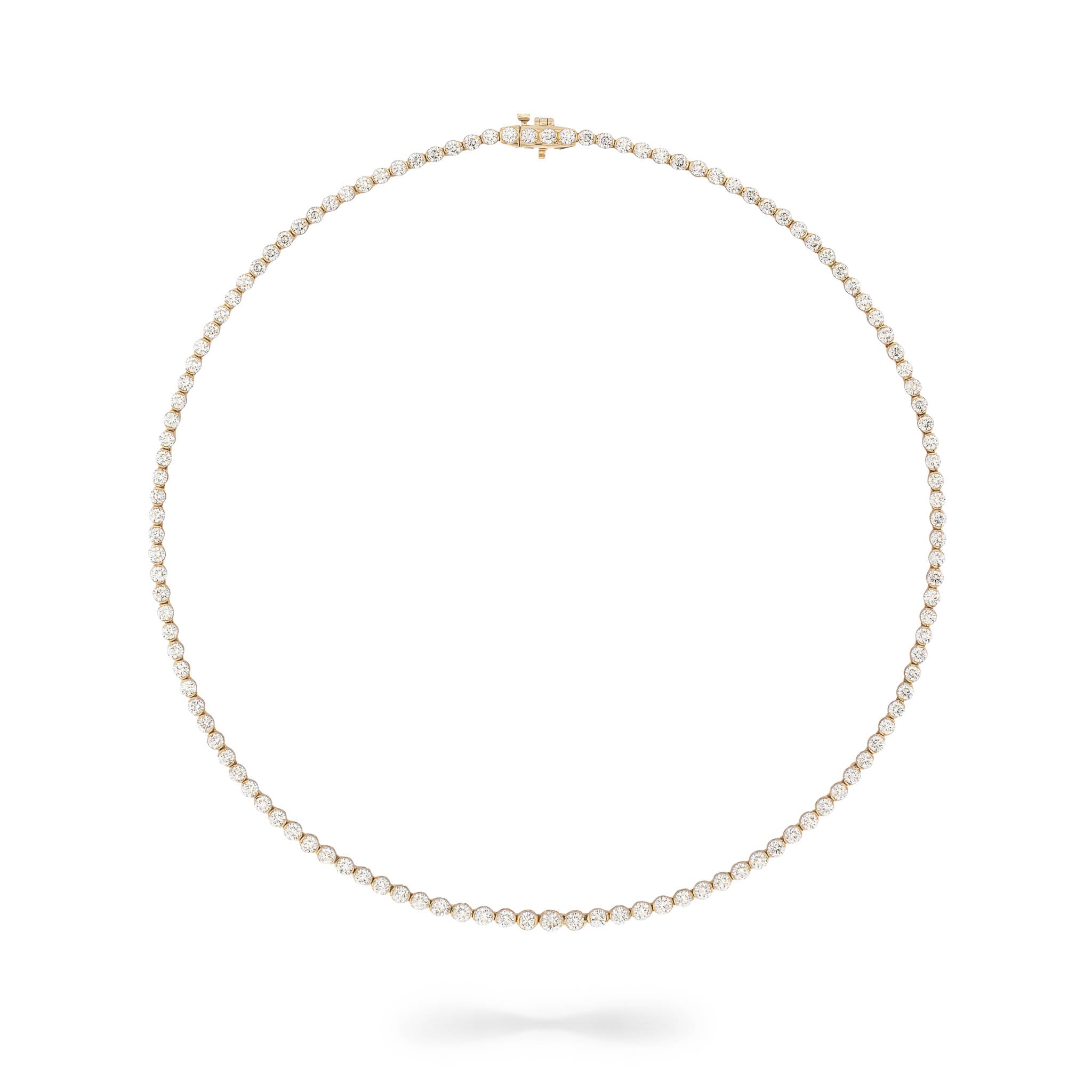 Yellow Gold Half Bezel All The Way 13.00cts Round Diamond 17.00" Tennis Necklace