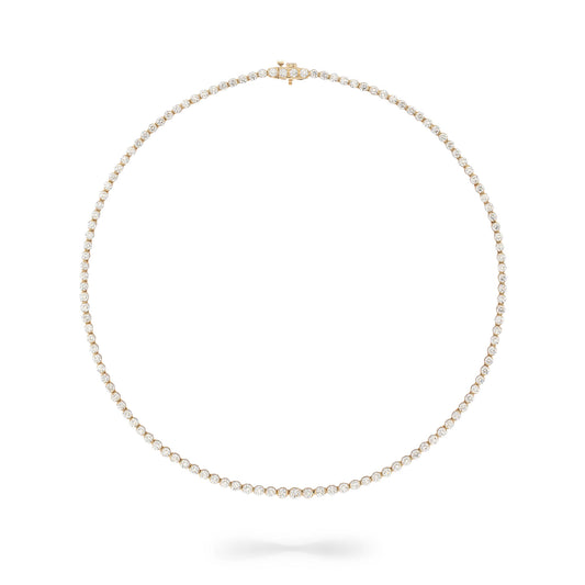 Yellow Gold Half Bezel All The Way 13.00cts Round Diamond 17.00" Tennis Necklace