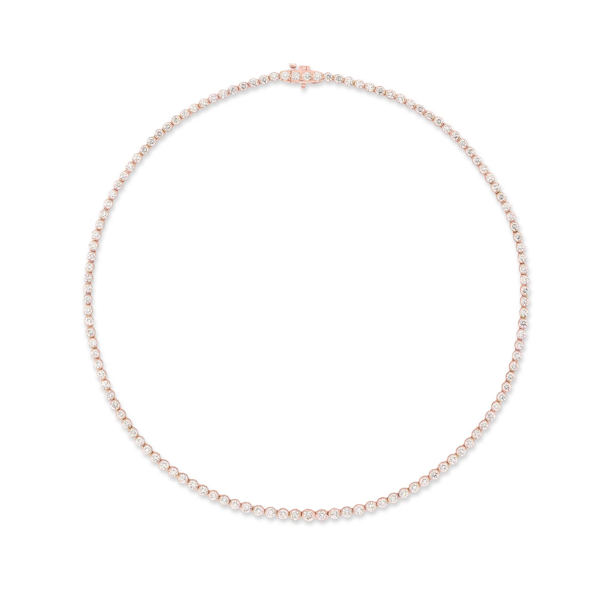 Rose Gold Half Bezel All The Way 13.00cts Round Diamond 17.00" Tennis Necklace