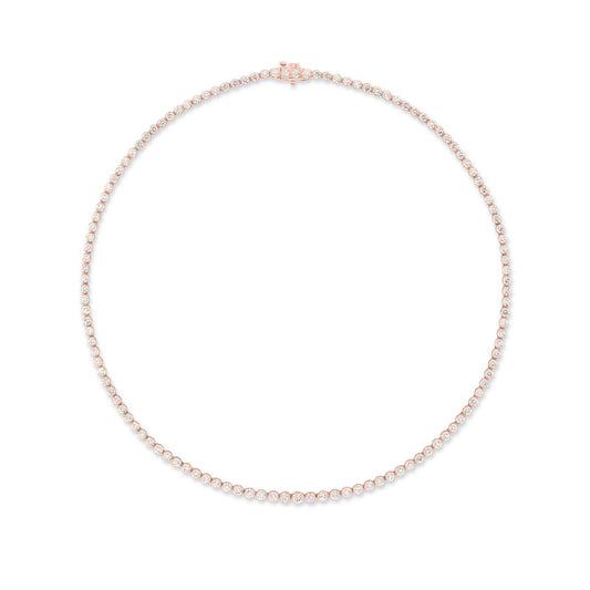 Rose Gold Half Bezel All The Way 13.00cts Round Diamond 17.00" Tennis Necklace