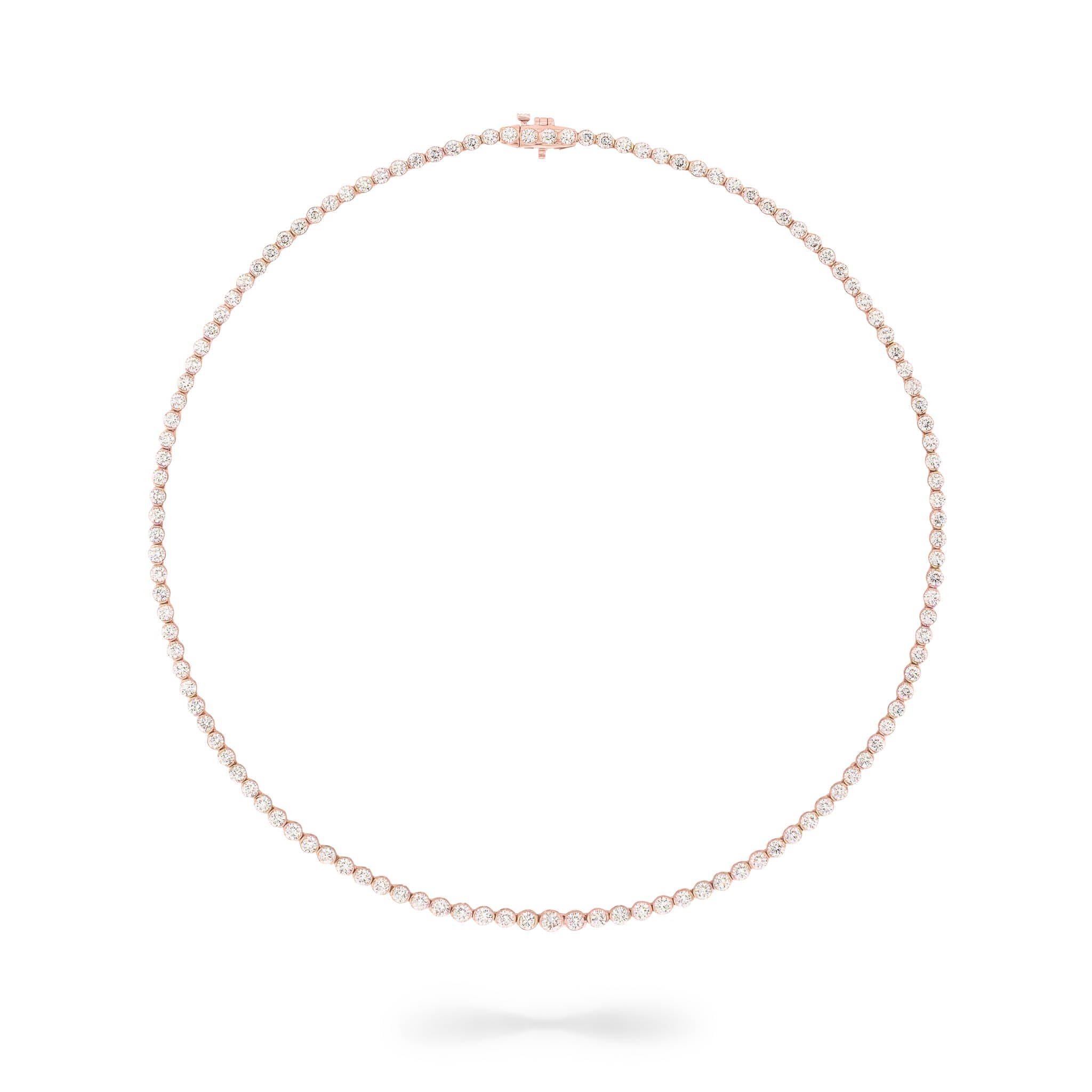 Rose Gold Half Bezel All The Way 13.00cts Round Diamond 17.00" Tennis Necklace
