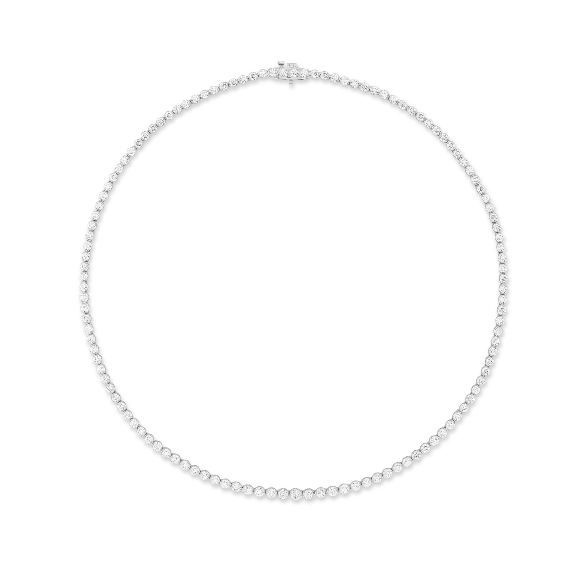 White Gold Half Bezel All The Way 13.00cts Round Diamond 17.00" Tennis Necklace