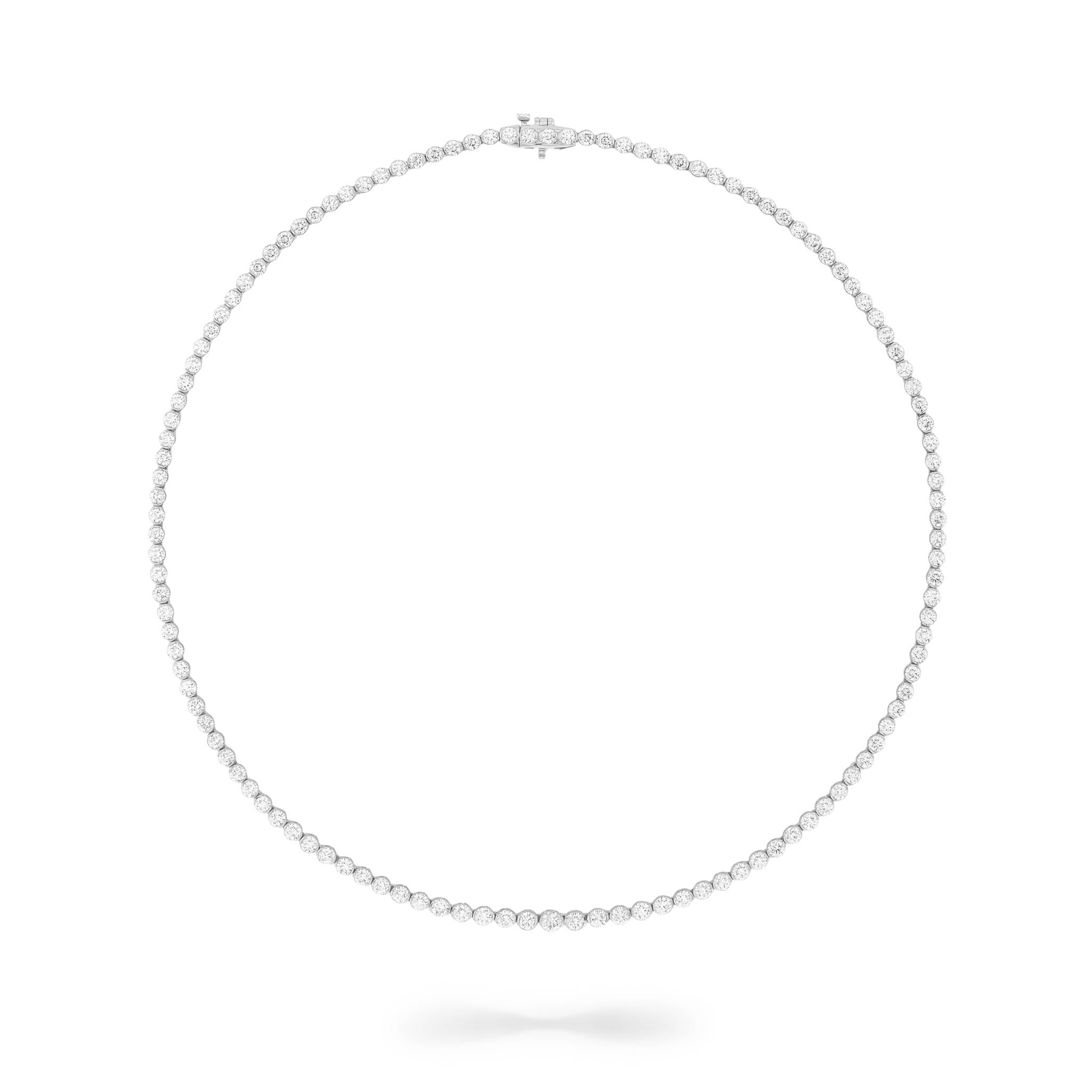 White Gold Half Bezel All The Way 13.00cts Round Diamond 17.00" Tennis Necklace