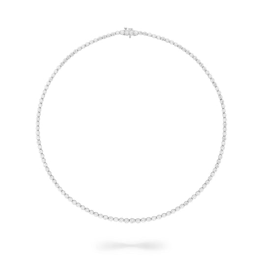 White Gold Half Bezel All The Way 13.00cts Round Diamond 17.00" Tennis Necklace