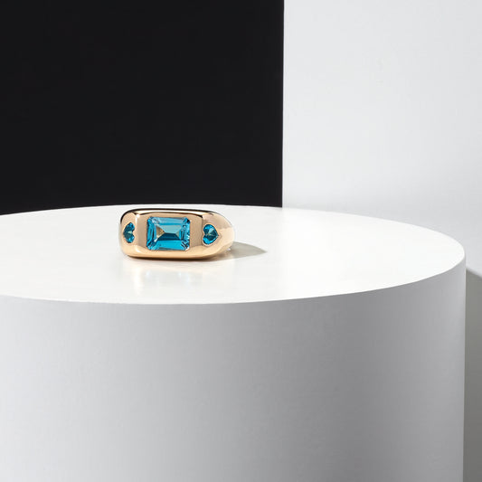 14 Karat Yellow Gold Swiss Blue Topaz Ring