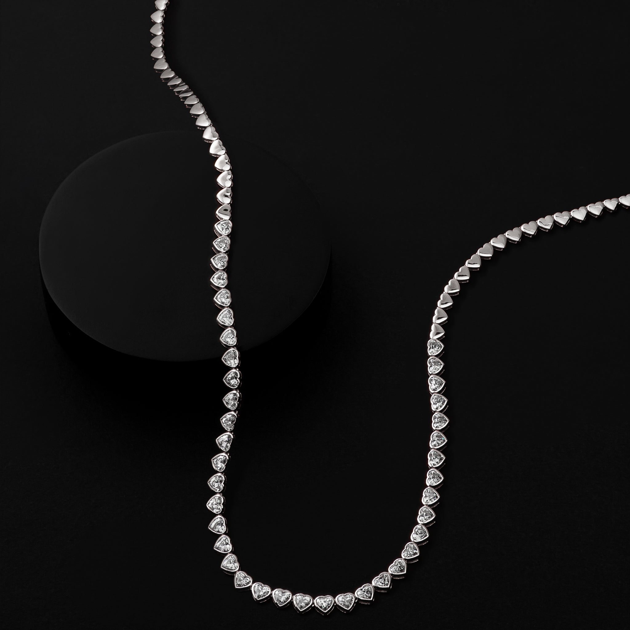White Gold Bezel Set 10.00cts Full Cut Diamond Heart 17.00" Tennis Necklace