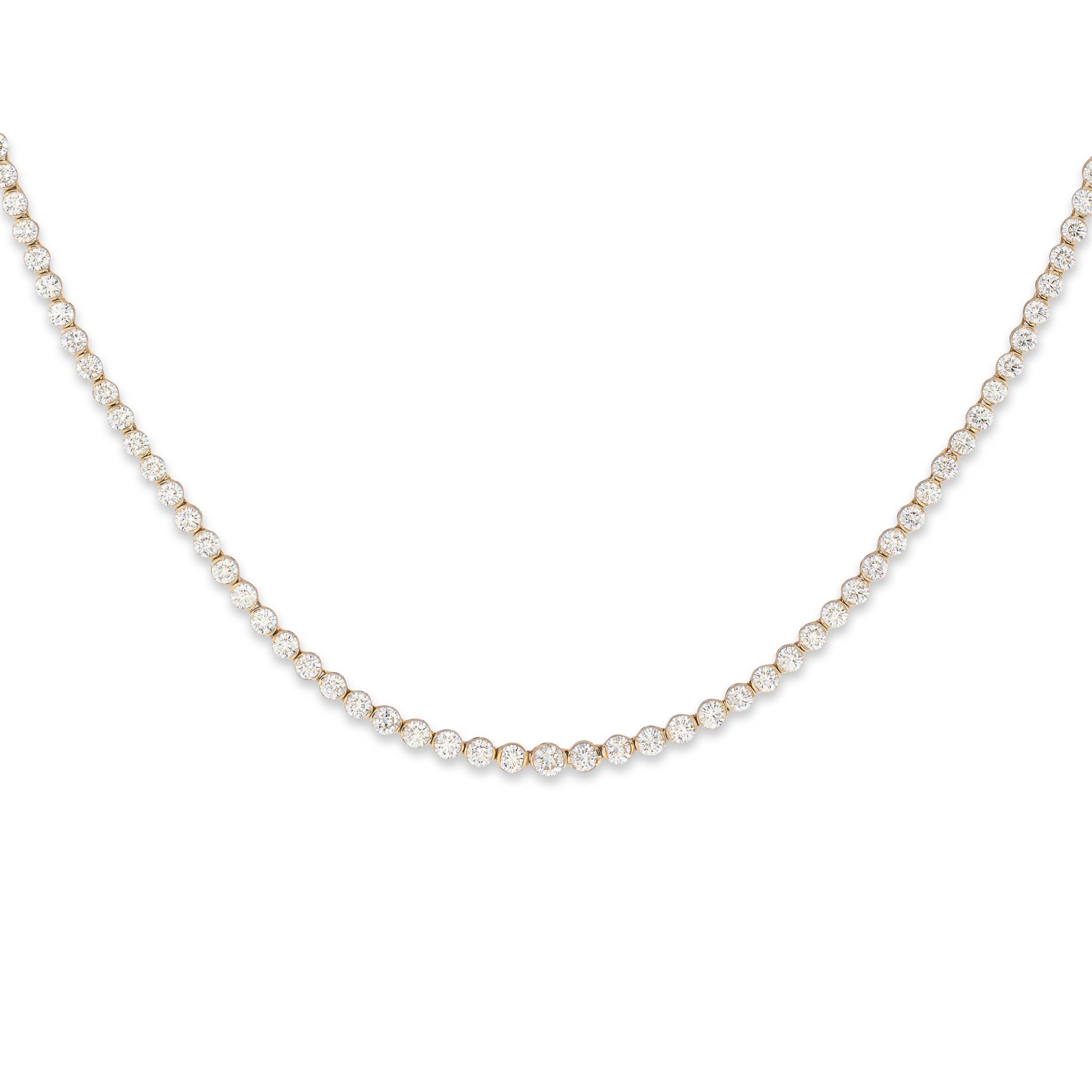 Yellow Gold Half Bezel All The Way 13.00cts Round Diamond 17.00" Tennis Necklace