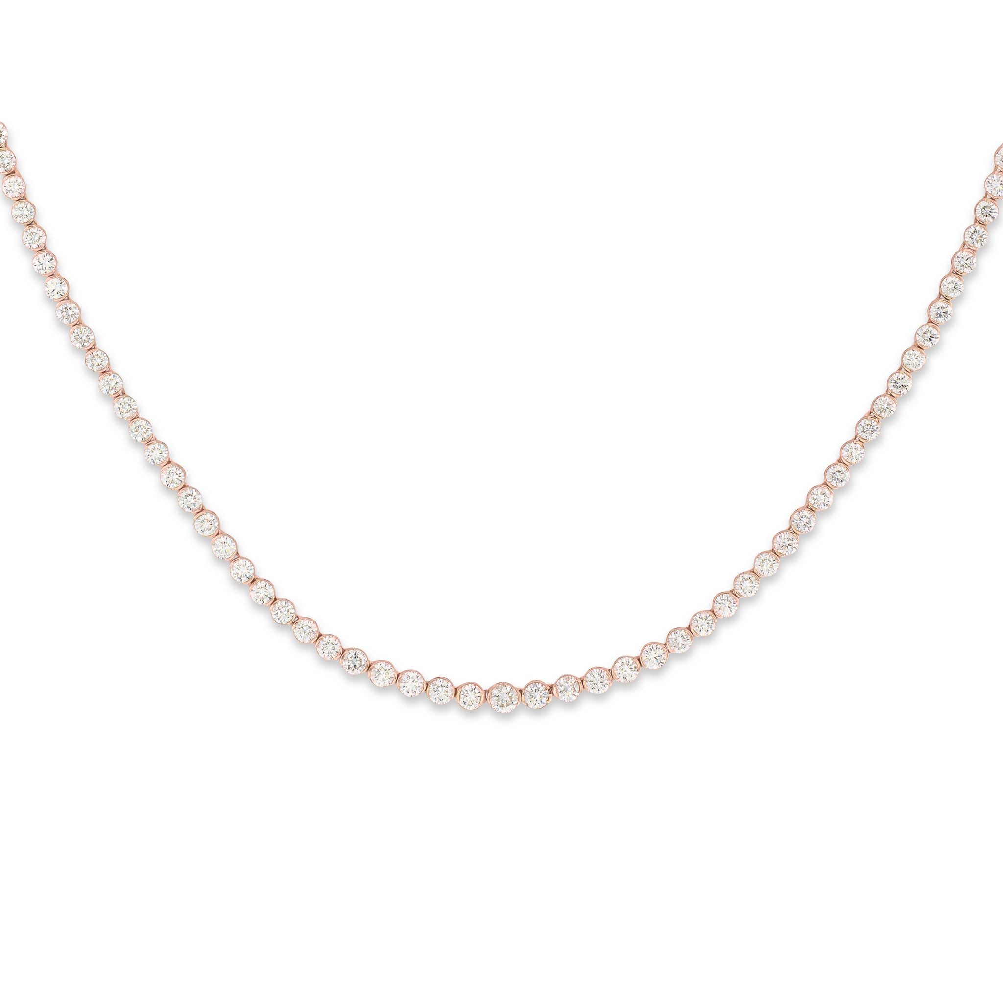 Rose Gold Half Bezel All The Way 13.00cts Round Diamond 17.00" Tennis Necklace