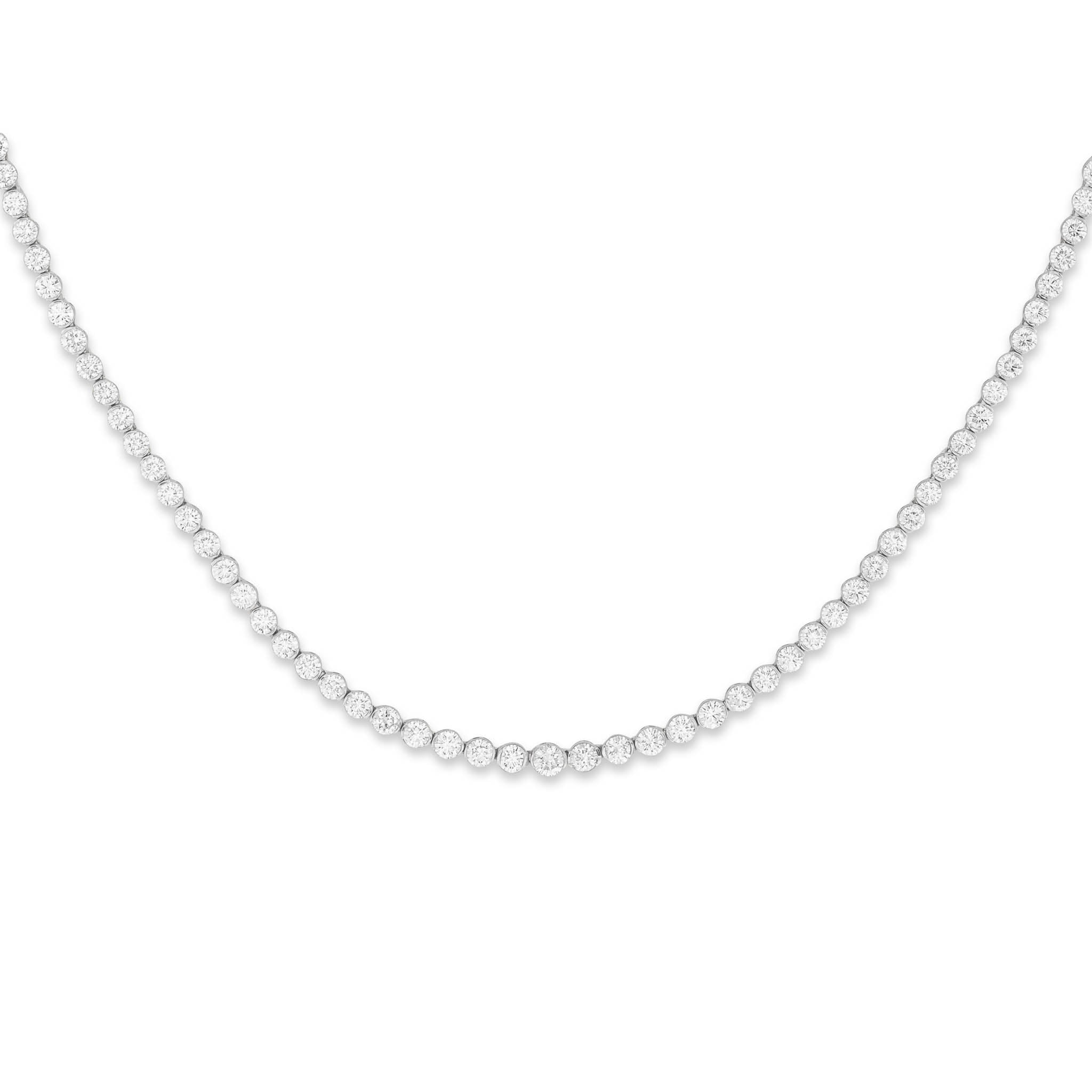White Gold Half Bezel All The Way 13.00cts Round Diamond 17.00" Tennis Necklace