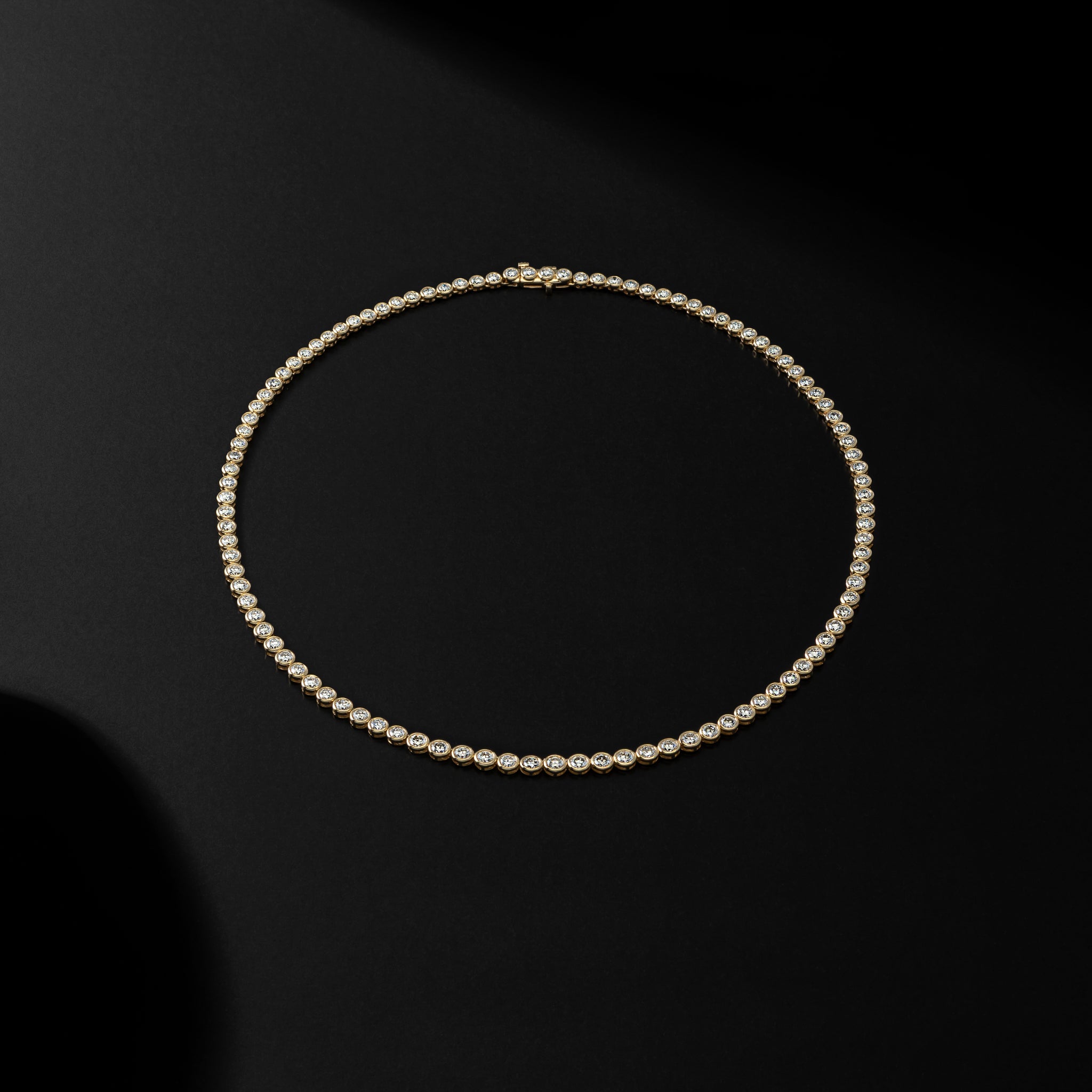 Yellow Gold Bezel All The Way 14.00cts Round Diamond 17.00" Tennis Necklace