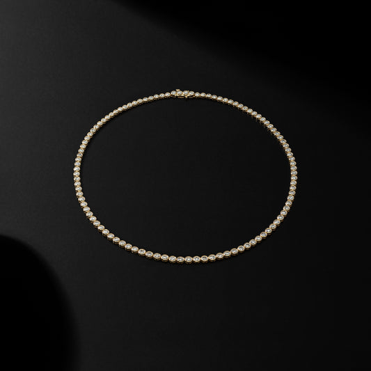 Yellow Gold Bezel All The Way 14.00cts Round Diamond 17.00" Tennis Necklace