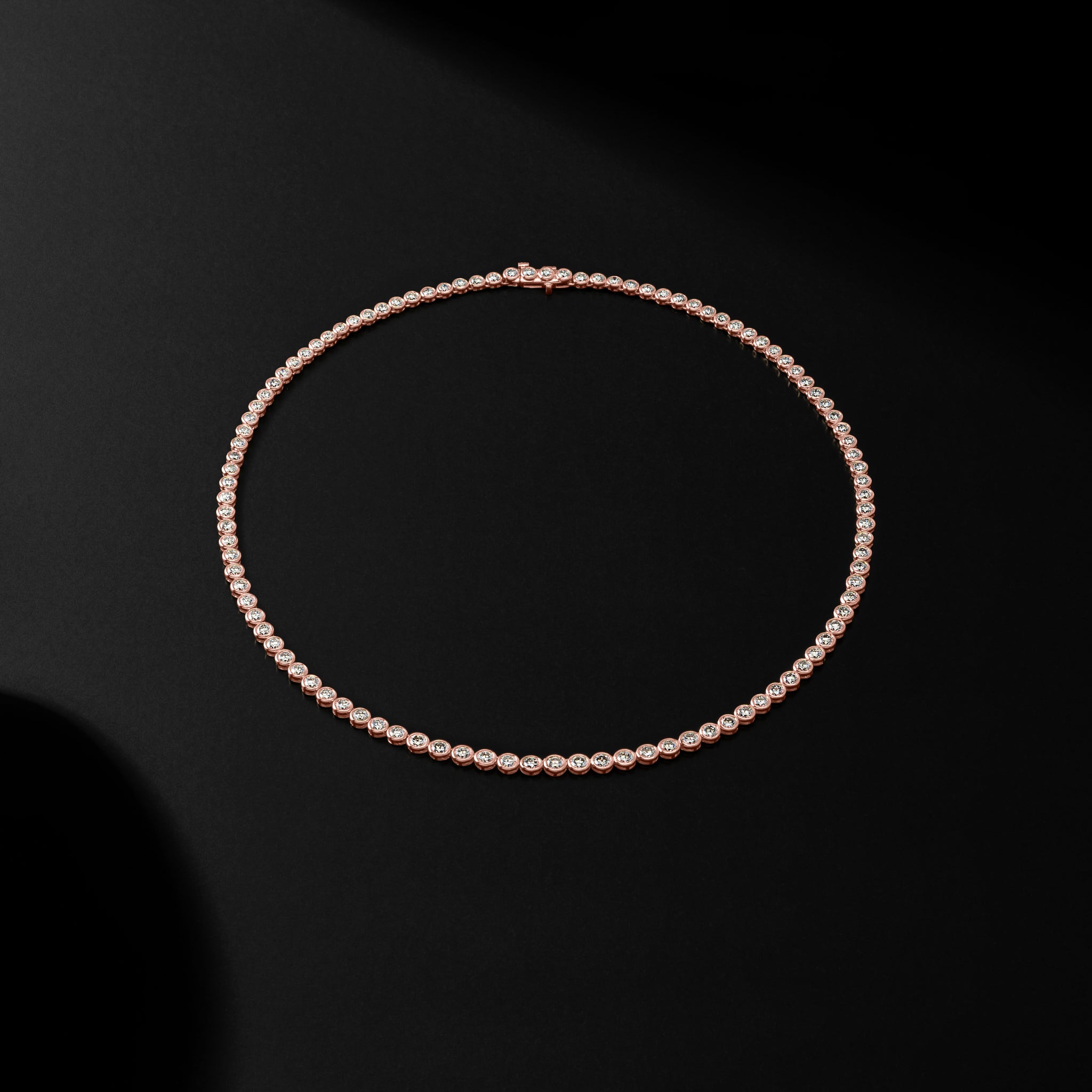 Rose Gold Bezel All The Way 14.00cts Round Diamond 17.00" Tennis Necklace