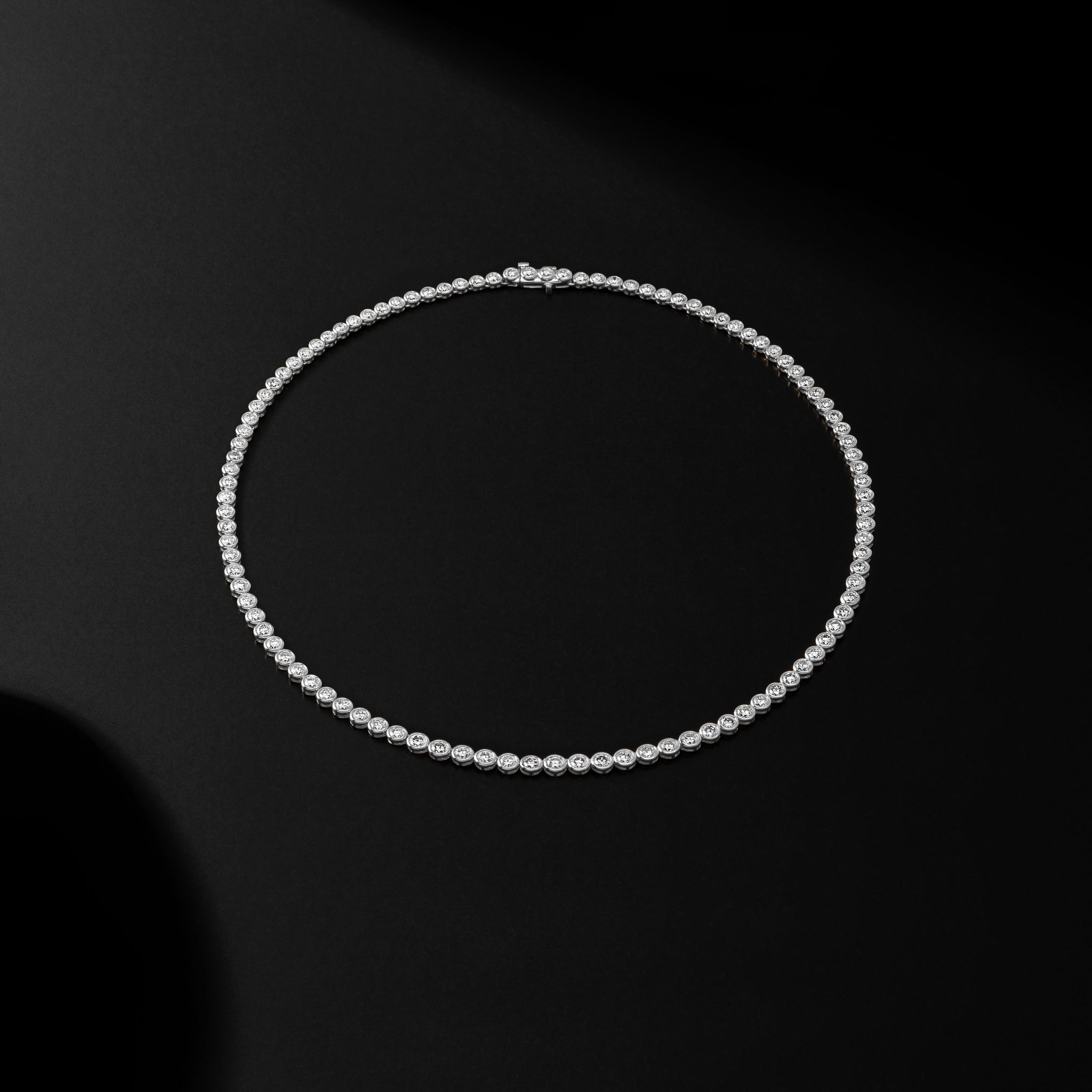 White Gold Bezel All The Way 14.00cts Round Diamond 17.00" Tennis Necklace
