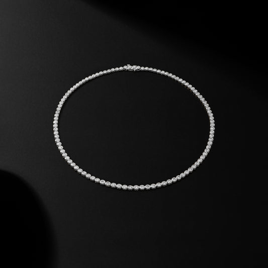 White Gold Bezel All The Way 14.00cts Round Diamond 17.00" Tennis Necklace