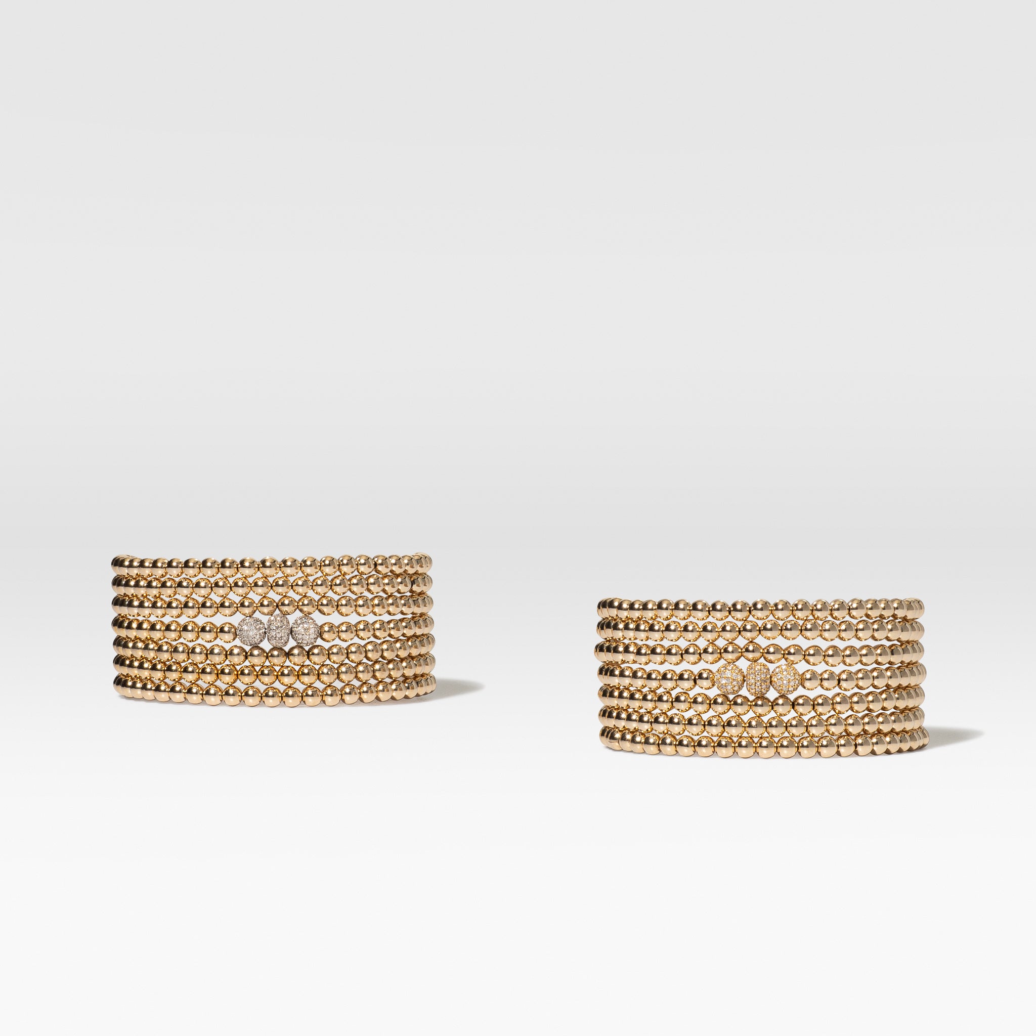 4mm Gold Filled Beads and Yellow Gold Diamond Accent Seven Wrap Bracelet