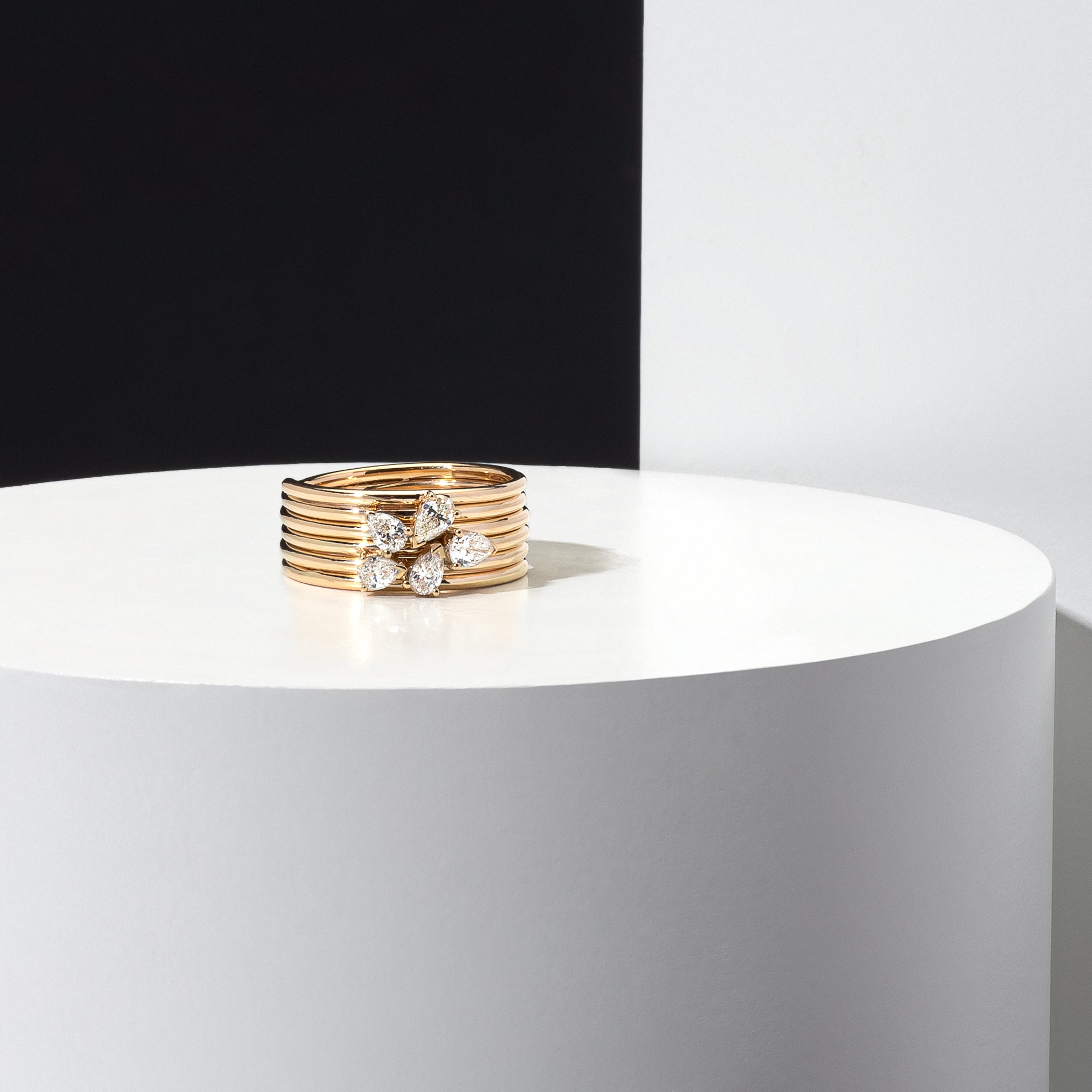 14 Karat Yellow Gold Pear Diamond Barrel Ring