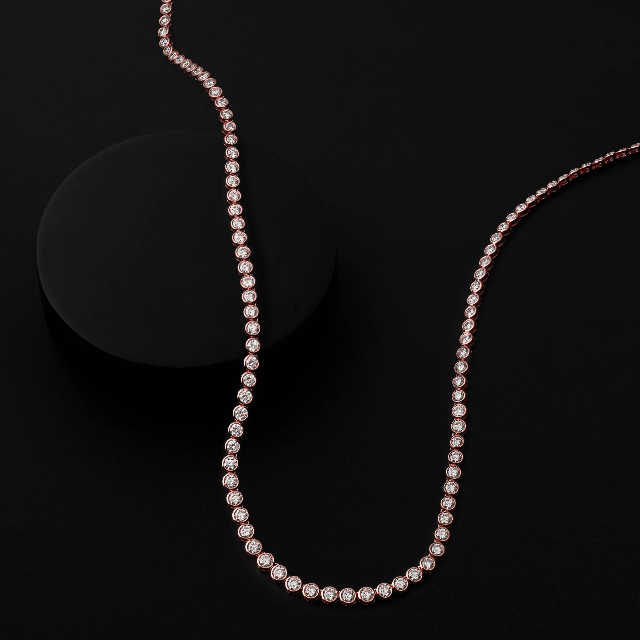 Rose Gold Bezel All The Way 14.00cts Round Diamond 17.00" Tennis Necklace