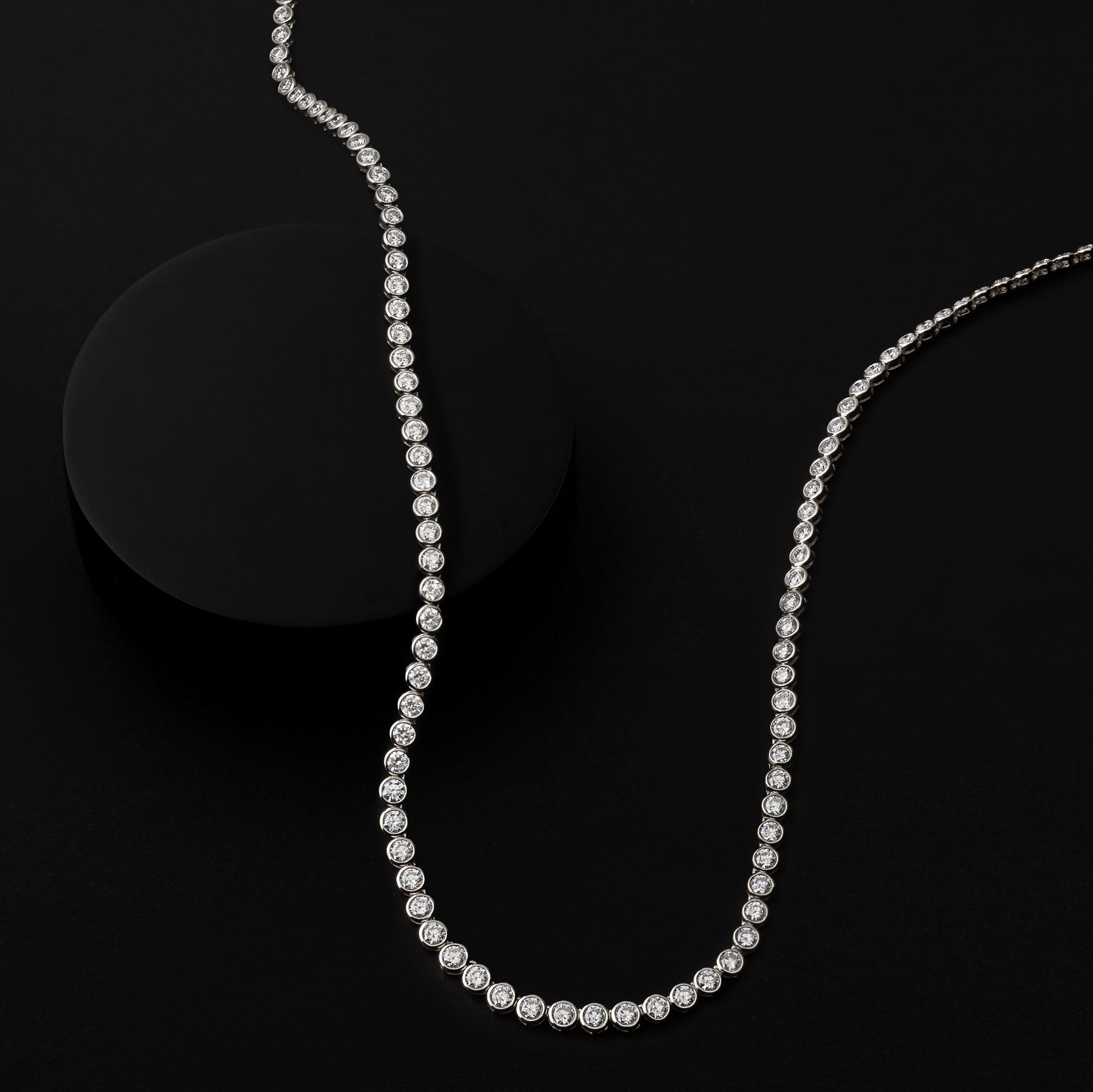 White Gold Bezel All The Way 14.00cts Round Diamond 17.00" Tennis Necklace