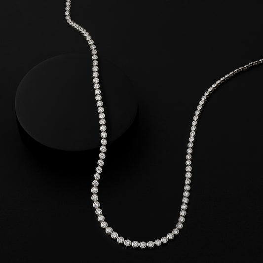 White Gold Bezel All The Way 14.00cts Round Diamond 17.00" Tennis Necklace