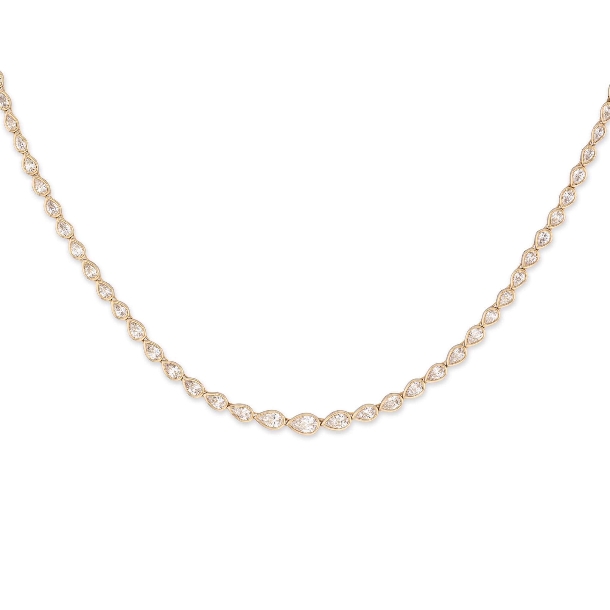 Yellow Gold Bezel All The Way 7.00cts Pear Diamond 17.00" Tennis Necklace