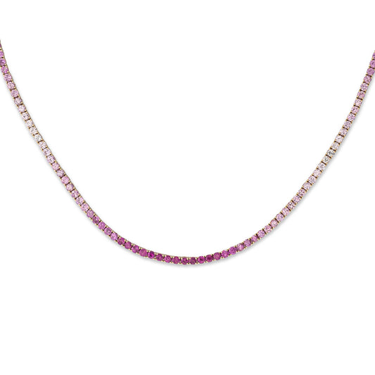14 Karat Gold and Ombre Pink Sapphire 8.00cts Oval 16.00" Tennis Necklace