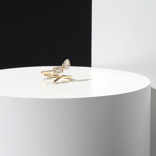 14 Karat Yellow Gold Two Diamond Twist Ring
