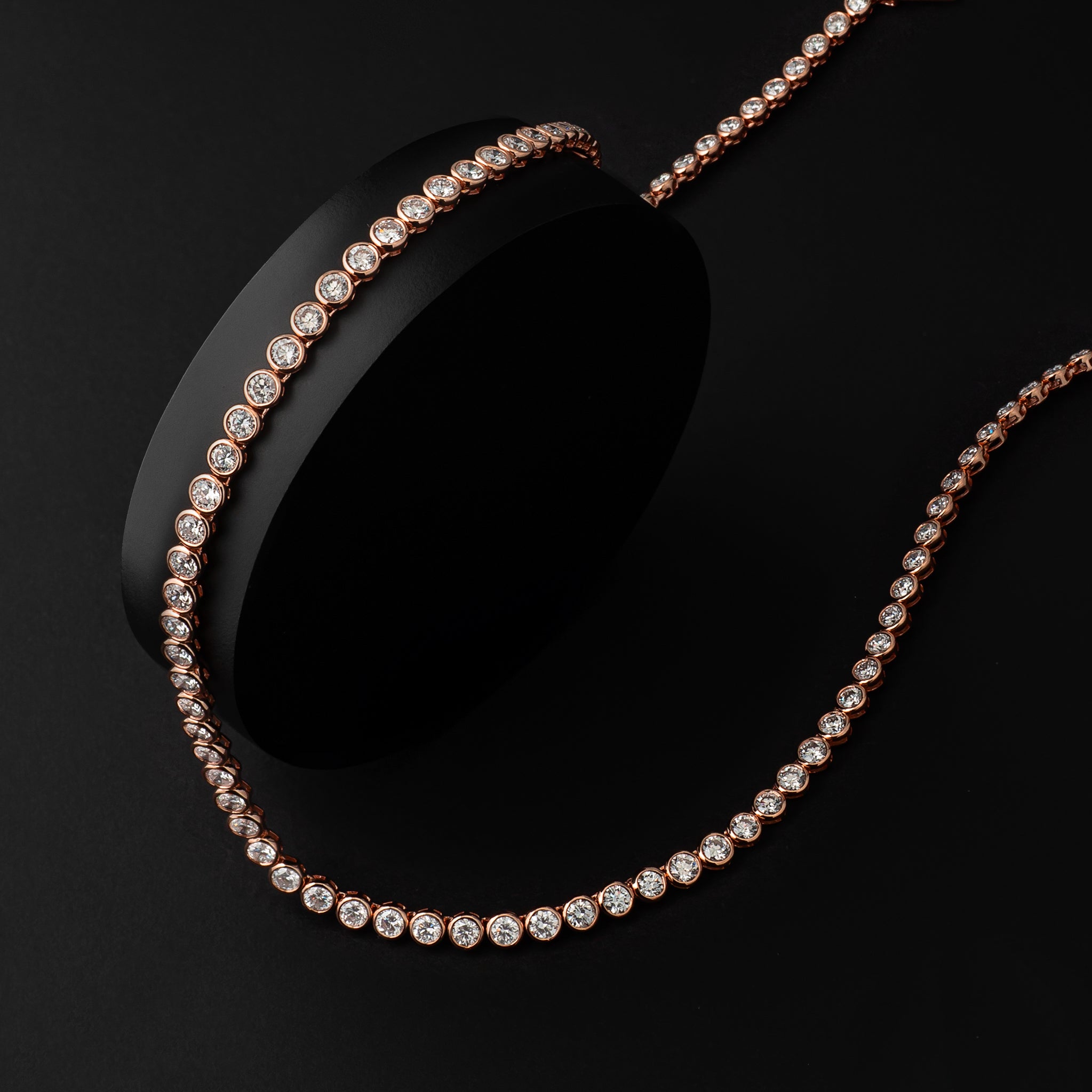 Rose Gold Bezel All The Way 14.00cts Round Diamond 17.00" Tennis Necklace