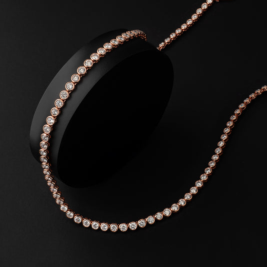 Rose Gold Bezel All The Way 14.00cts Round Diamond 17.00" Tennis Necklace