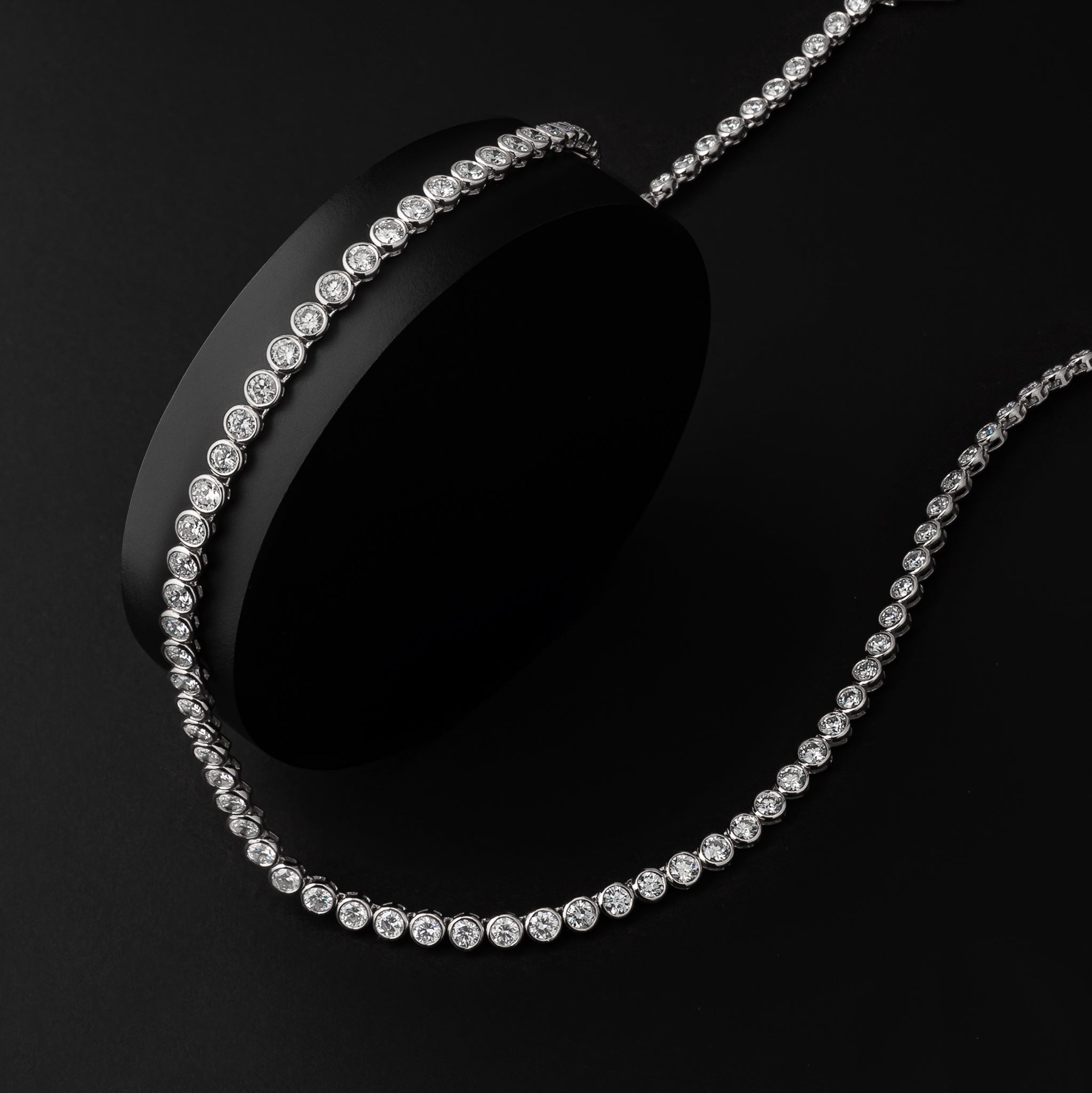 White Gold Bezel All The Way 14.00cts Round Diamond 17.00" Tennis Necklace