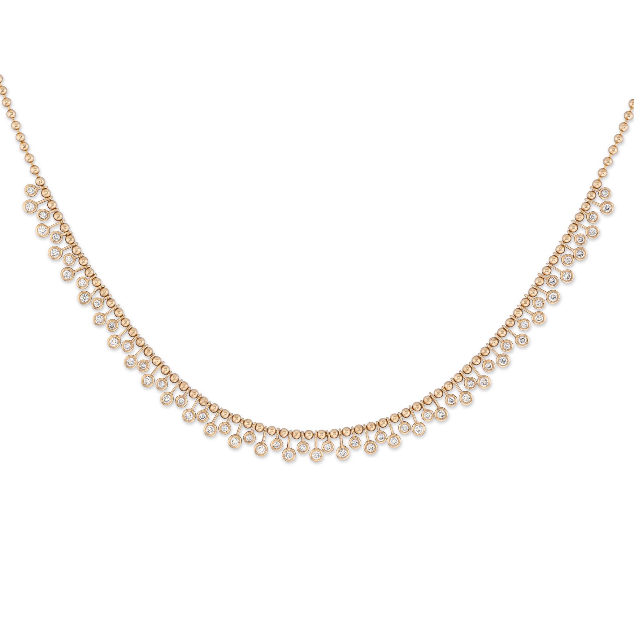 Yellow Gold Diamond Drop Bezel Ball Chain Necklace