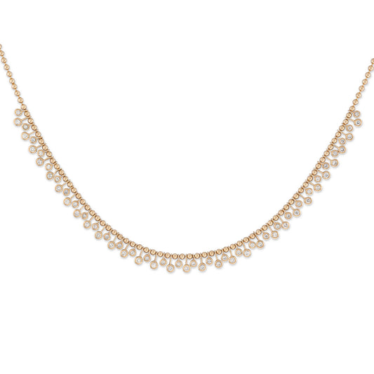 Yellow Gold Diamond Drop Bezel Ball Chain Necklace