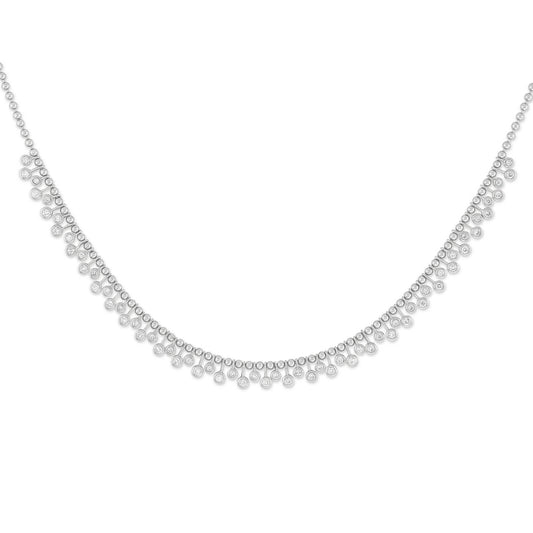 White Gold Diamond Drop Bezel Ball Chain Necklace