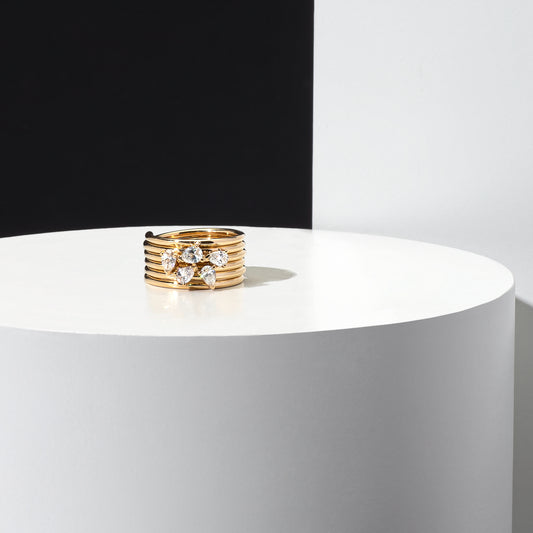 14 Karat Yellow Gold Pear Diamond Barrel Pinky Ring