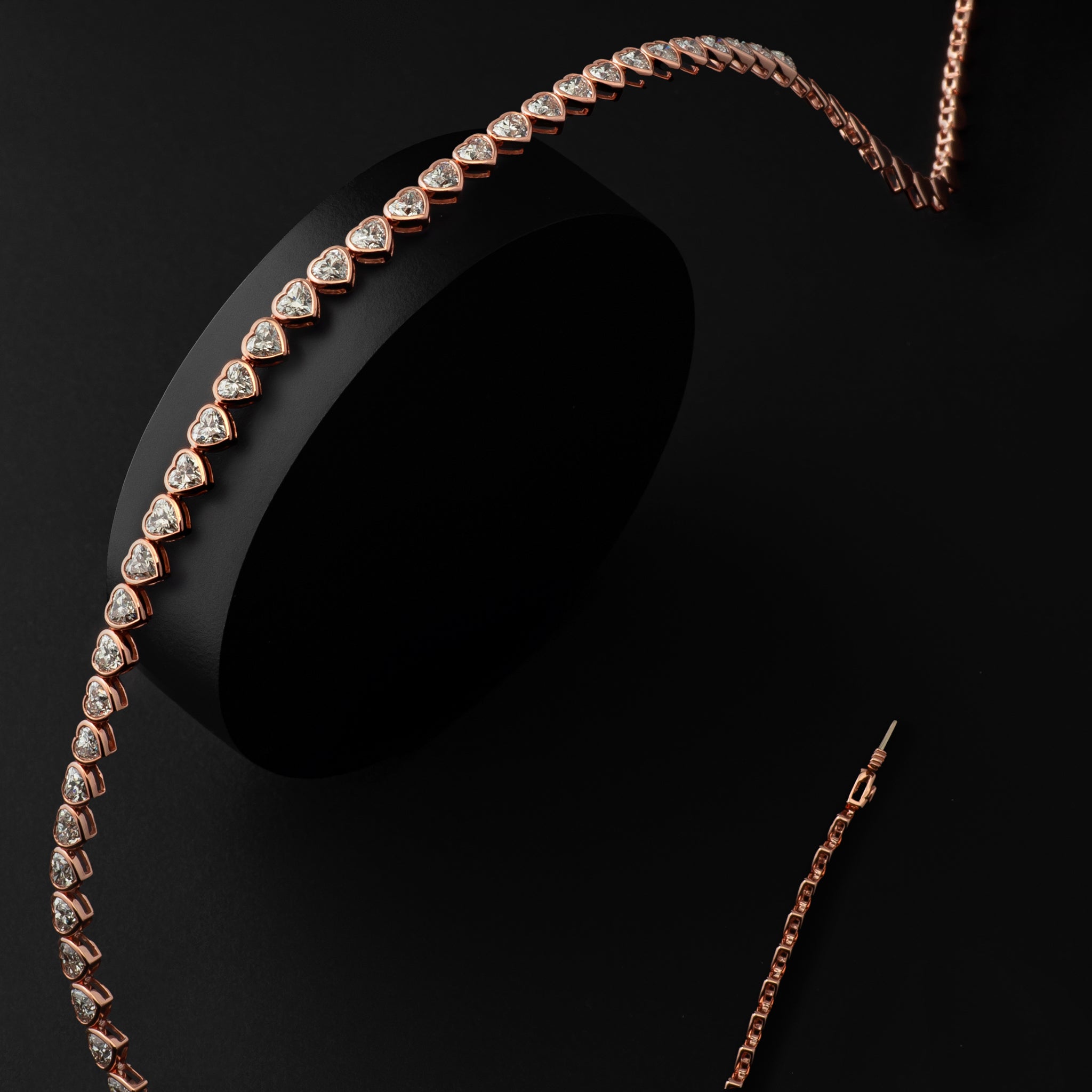 Rose Gold Bezel Set 10.00cts Full Cut Diamond Heart 17.00" Tennis Necklace