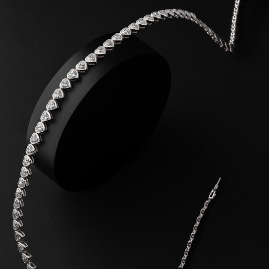 White Gold Bezel Set 10.00cts Full Cut Diamond Heart 17.00" Tennis Necklace