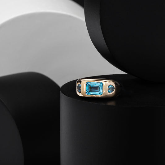 14 Karat Yellow Gold Swiss Blue Topaz Ring