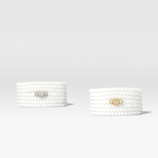 4mm White Crystal with White Cubic Zirconia Seven Wrap Bracelet and Necklace