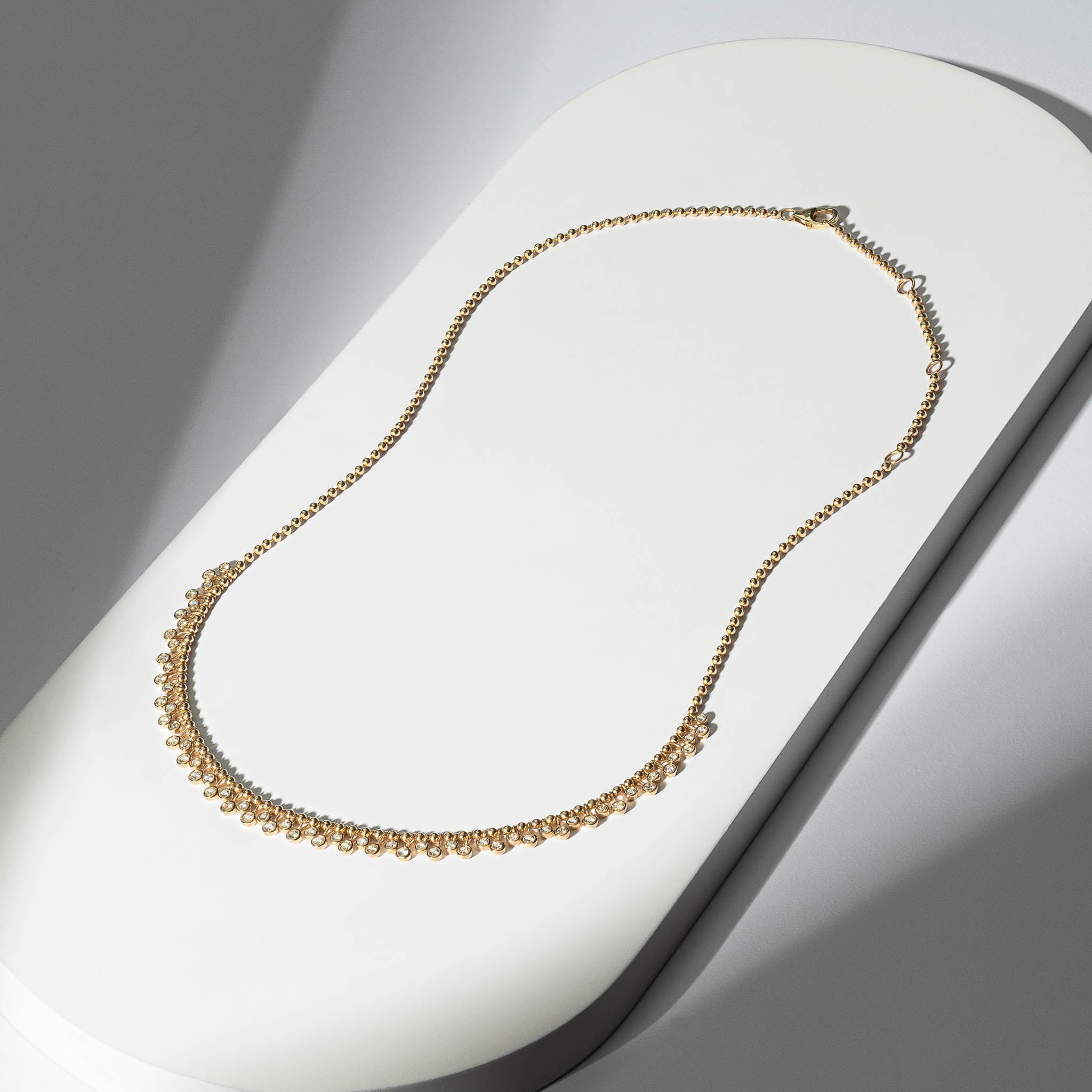Yellow Gold Diamond Drop Bezel Ball Chain Necklace