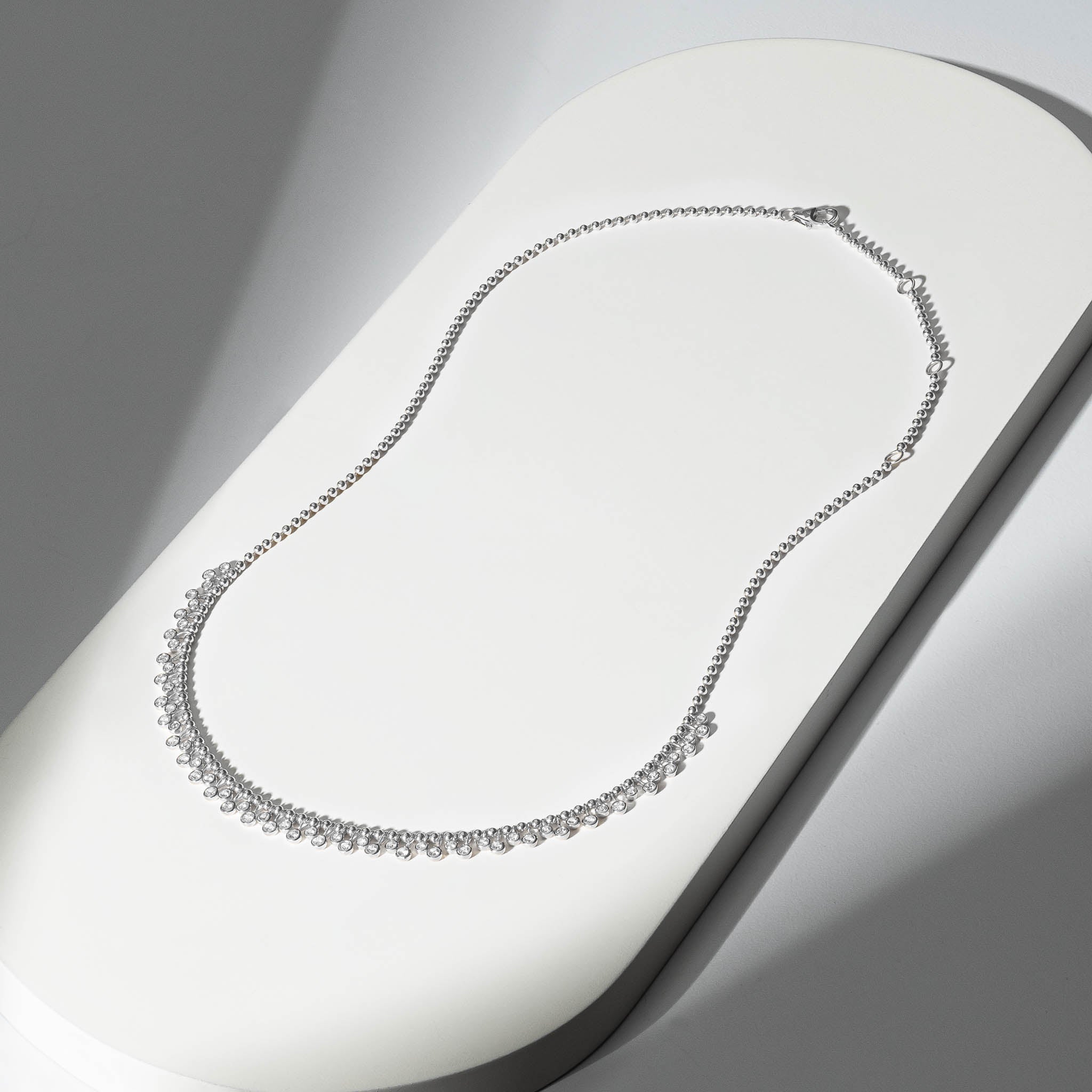 White Gold Diamond Drop Bezel Ball Chain Necklace