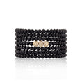 Load image into Gallery viewer, 4mm Black Crystal and Yellow Gold Diamond Accent Seven Wrap Beaded Bracelet
