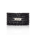 Load image into Gallery viewer, 4mm Black Crystal and White Gold Diamond Accent Seven Wrap Beaded Bracelet
